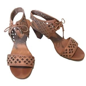 Adrienne Vittadini Heel Sandals Size 8.5 Brown Ankle Tie Cut-Out Detail